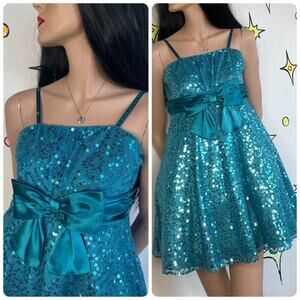 Blue Sequin Party Dress Kawaii Princess Cupcake Fit & Flare Tutu Twirl Dress XS